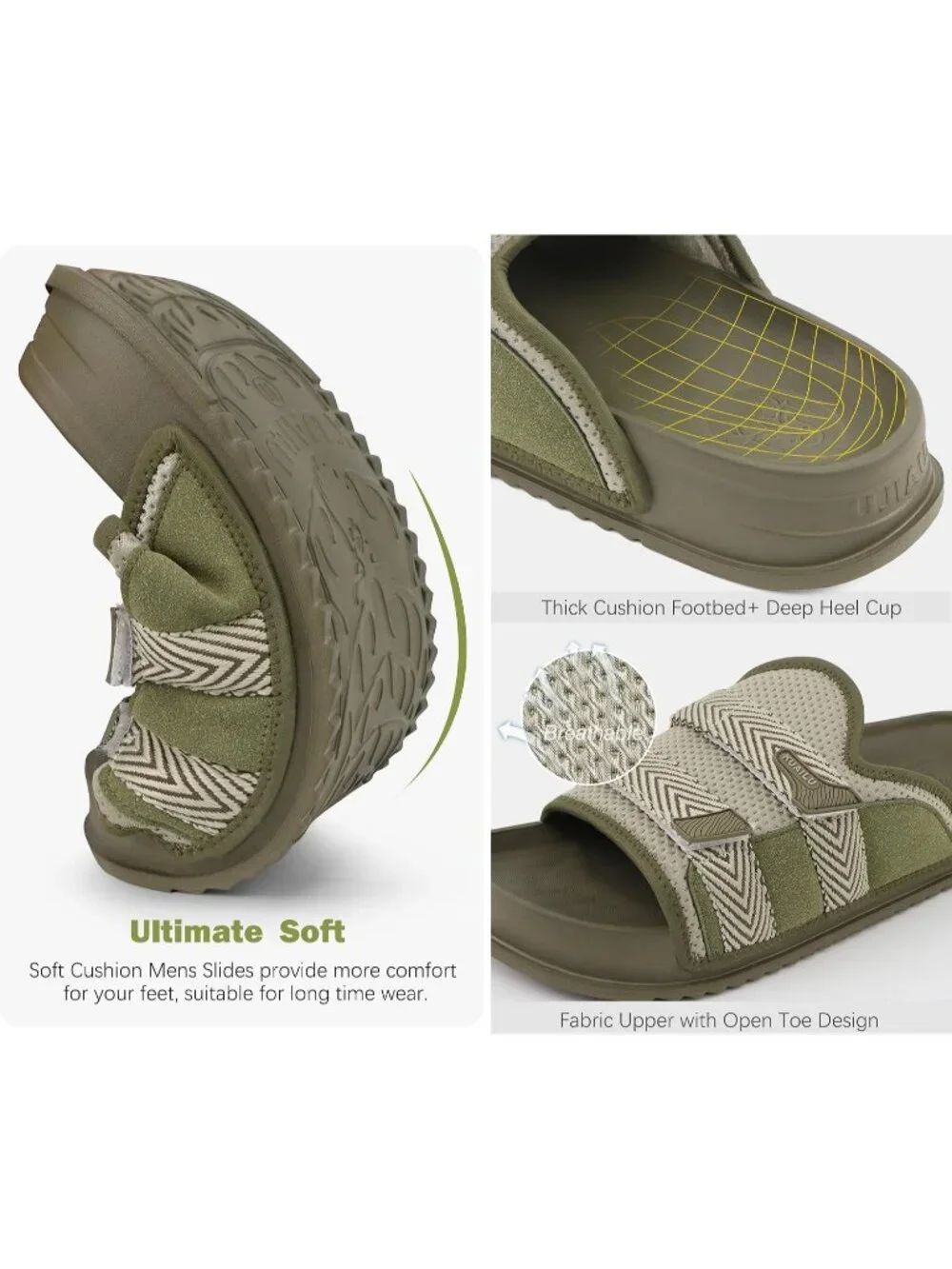 Men's Green Orthotic Arch Support Fabric Ultra Soft Comfort Fit Slipper Shoes